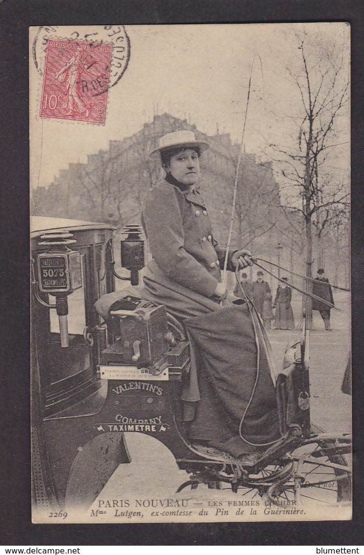 CPA Paris 75 Femmes Cocher Madame Lutgen Ex Comtesse écrite - Transporte Público