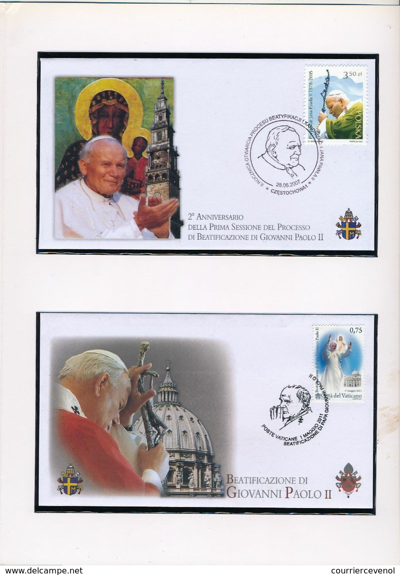 Encart 20 Cm X 28 Cm Contenant 2 FDC - Béatification Du Pape Jean Paul II - 2eme Anniversaire - Pologne + Vatican - FDC