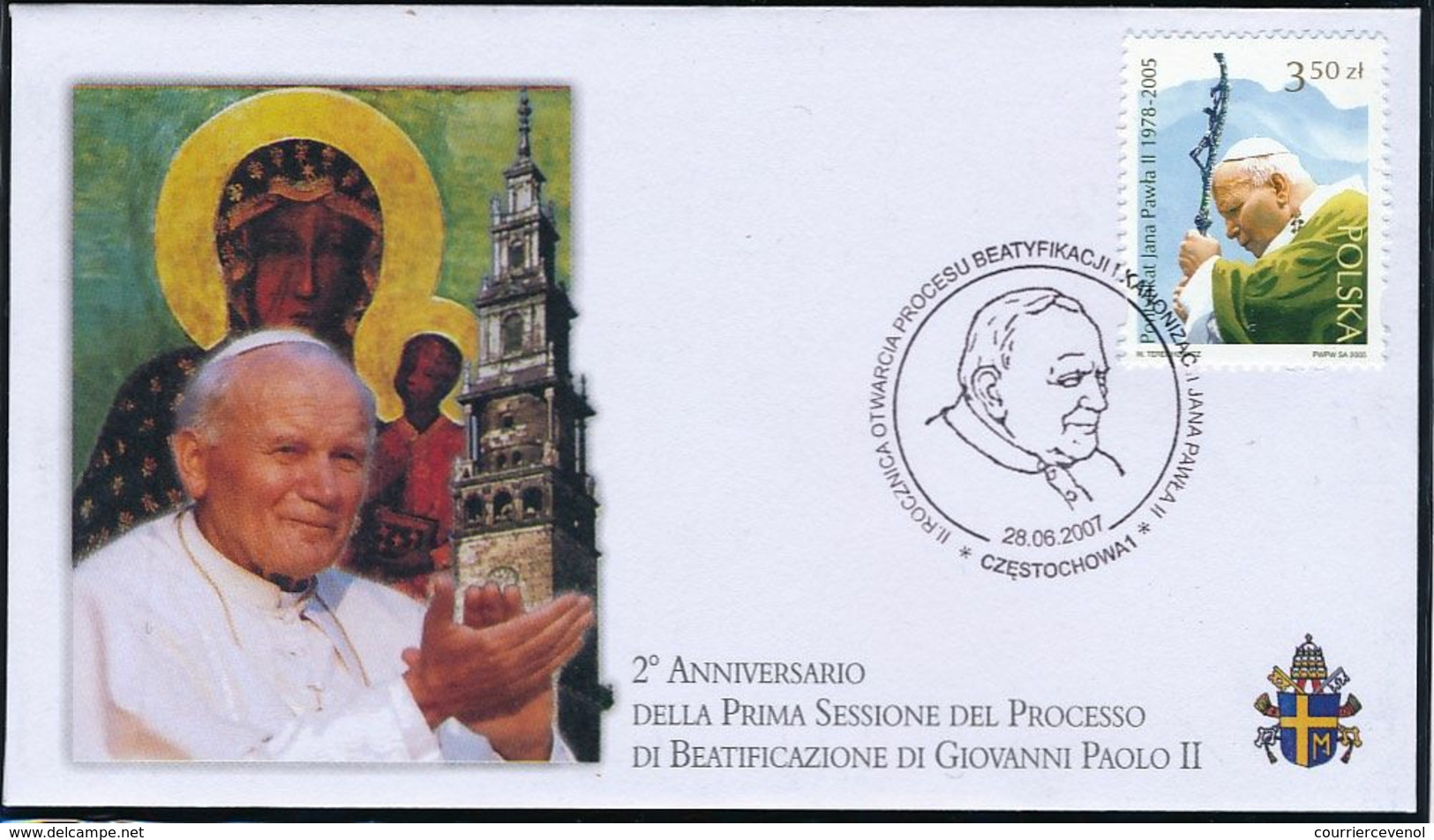 Encart 20 Cm X 28 Cm Contenant 2 FDC - Béatification Du Pape Jean Paul II - 2eme Anniversaire - Pologne + Vatican - FDC