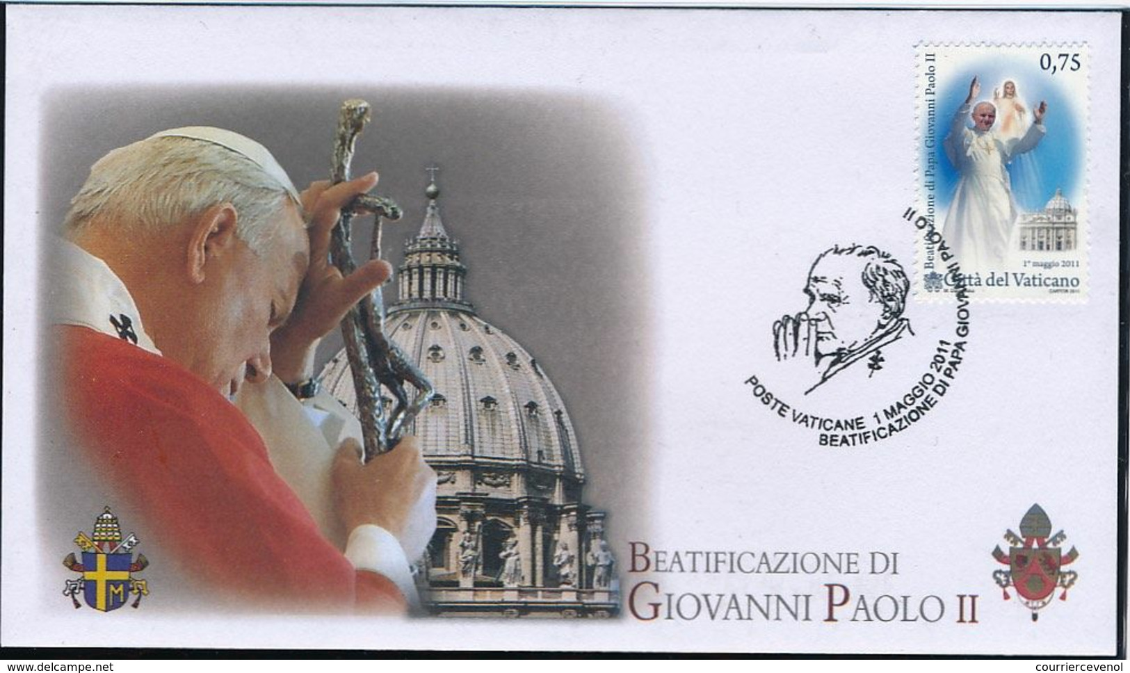 Encart 20 Cm X 28 Cm Contenant 2 FDC - Béatification Du Pape Jean Paul II - 2eme Anniversaire - Pologne + Vatican - FDC
