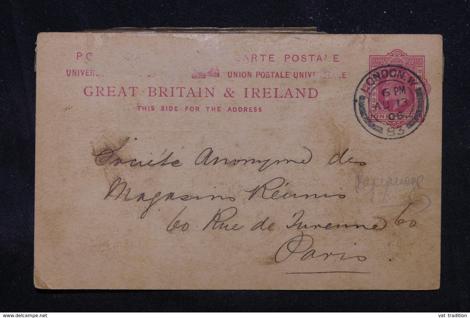 ROYAUME UNI - Entier Postal Commercial ( Repiquage Au Dos ) De Londres En 1906 Pour Paris - L 69202 - Postwaardestukken