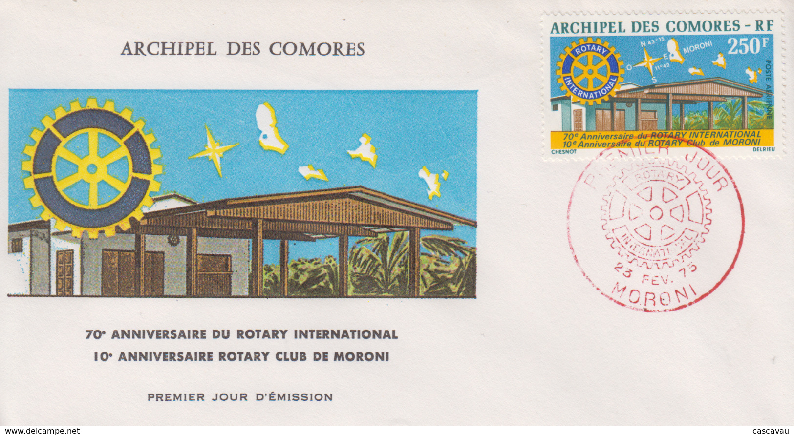 Enveloppe  FDC  1er  Jour   ARCHIPEL  Des  COMORES  70éme   Anniversaire  Du  ROTARY  INTERNATIONAL   1975 - Sonstige & Ohne Zuordnung