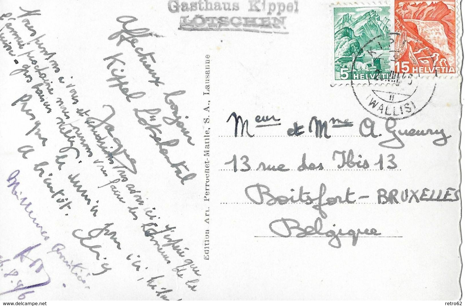 KIPPEL → Alte Dorfpartie Bei Der Kirche Mit Spez. Stempel Gasthaus Kippel Lötschen,  Fotokarte Anno 1946 - Kippel