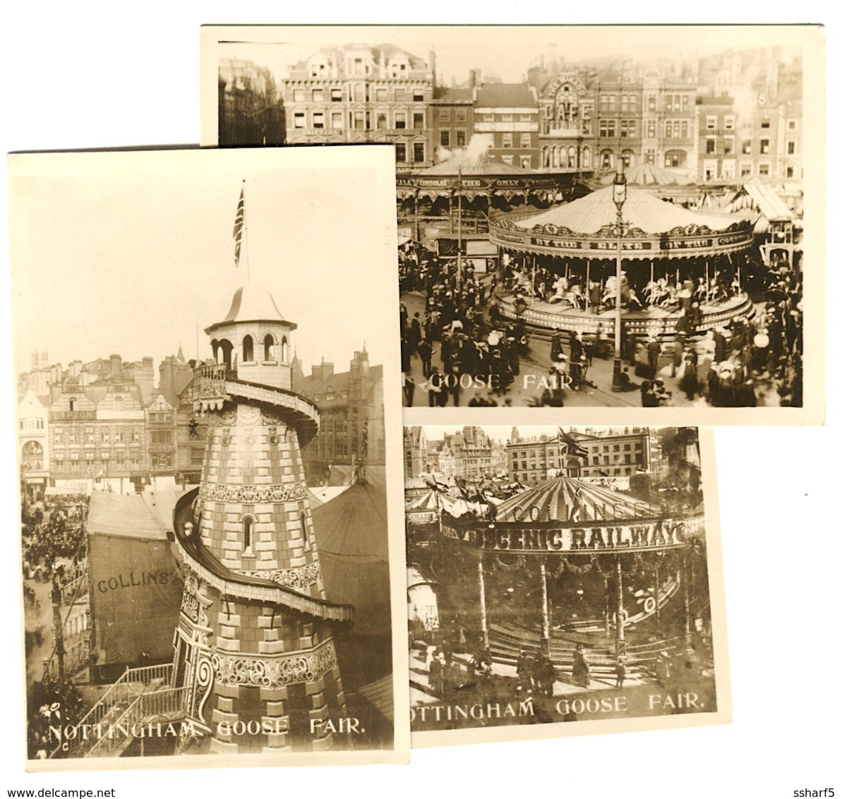 3 Real Photo Postcards Nottingham Goose Fair Merry Go Round Scenic Railway Etc. C. 1920 - Nottingham