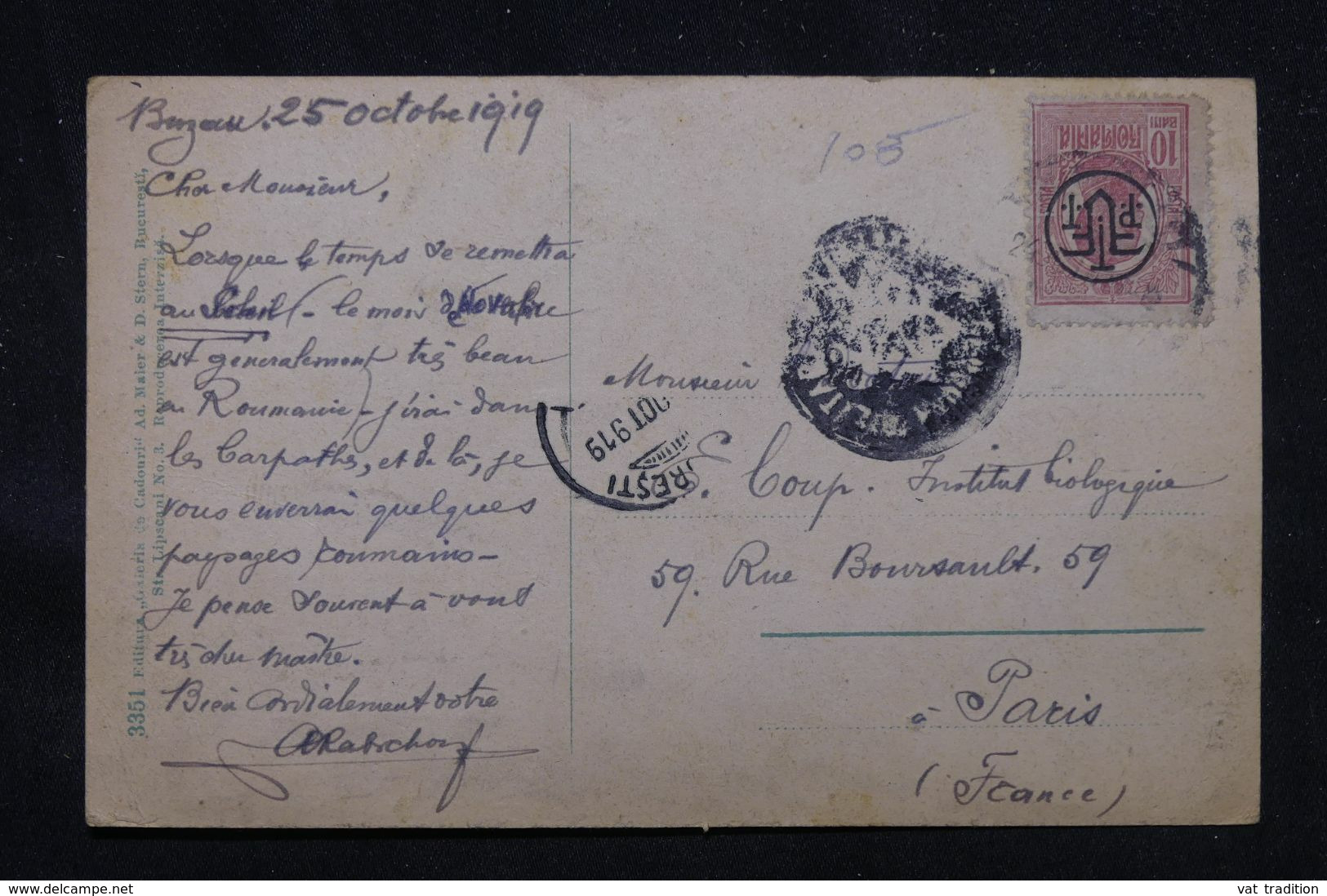 ROUMANIE - Affranchissement Surchargé Sur Carte Postale En 1919 De Buzău Pour Paris - L 69244 - Briefe U. Dokumente