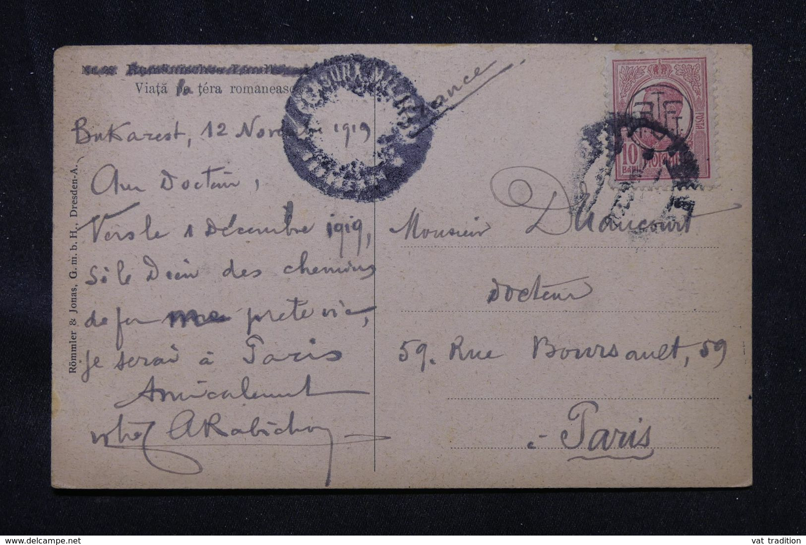 ROUMANIE - Affranchissement Surchargé De Bucarest Sur Carte Postale En 1919 Pour Paris - L 69247 - Briefe U. Dokumente