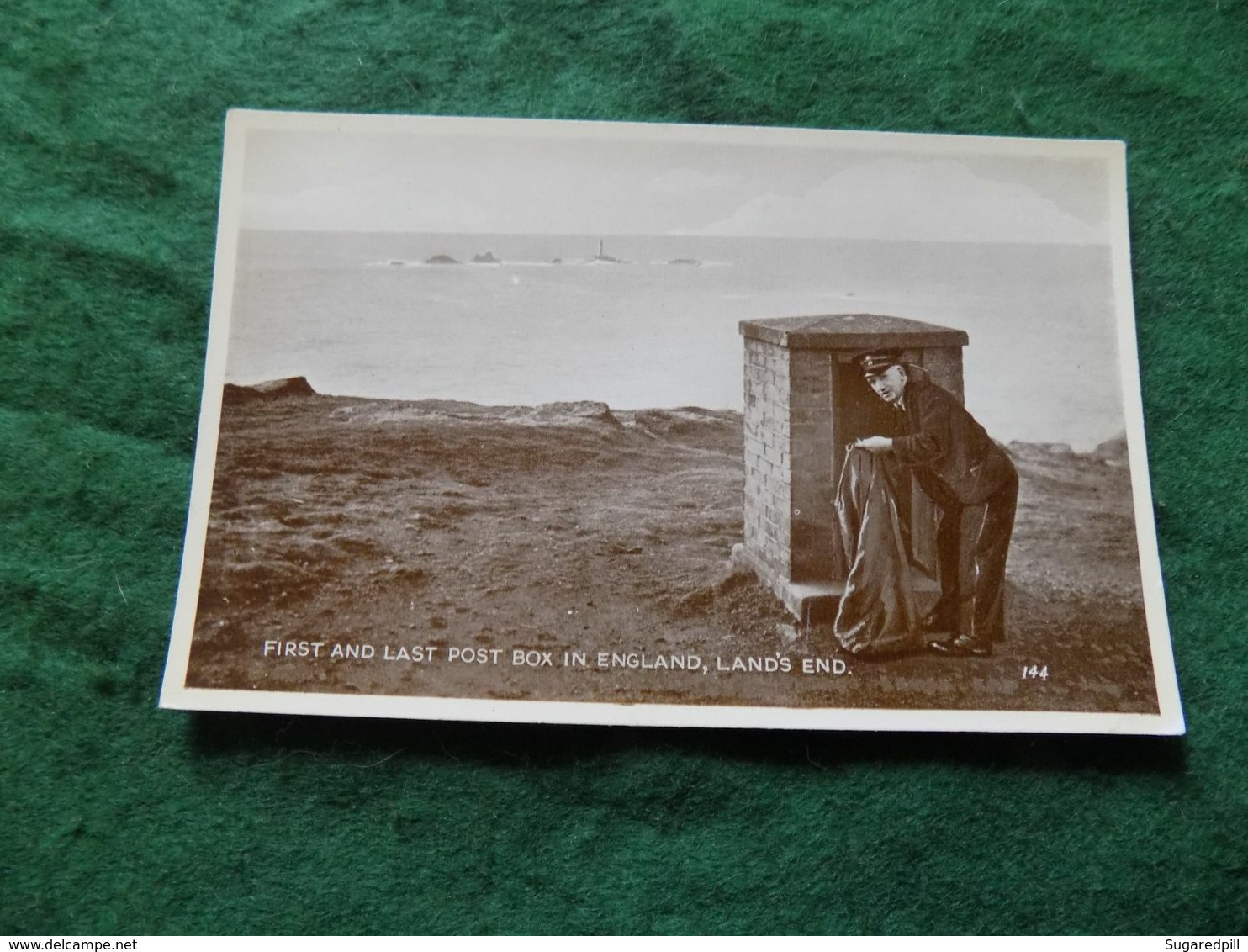 VINTAGE UK CORNWALL: LAND'S END First And Last Post Box With Postman Sepia James - Land's End
