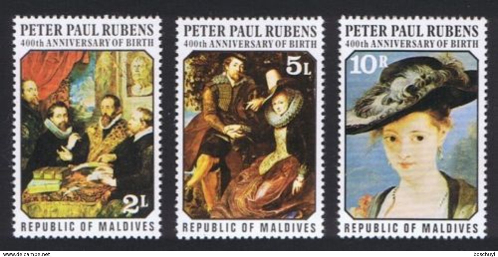 Maldives, 1977, Rubens Paintings, MNH, Michel 703, 706, 709 - Maldives (1965-...)