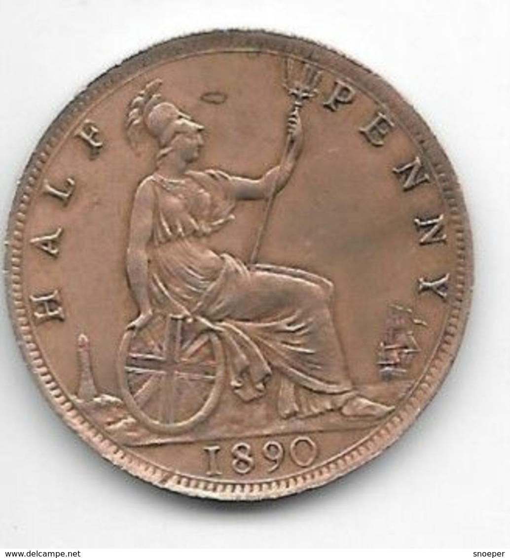 *great Britain 1/2 Penny  1890  Km 754    Xf !!catalog Val 90$ - C. 1/2 Penny