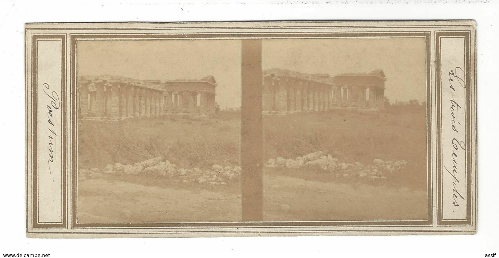 Paestum  Les Trois Temples    Stereoview  Vers 1860 - Stereo-Photographie