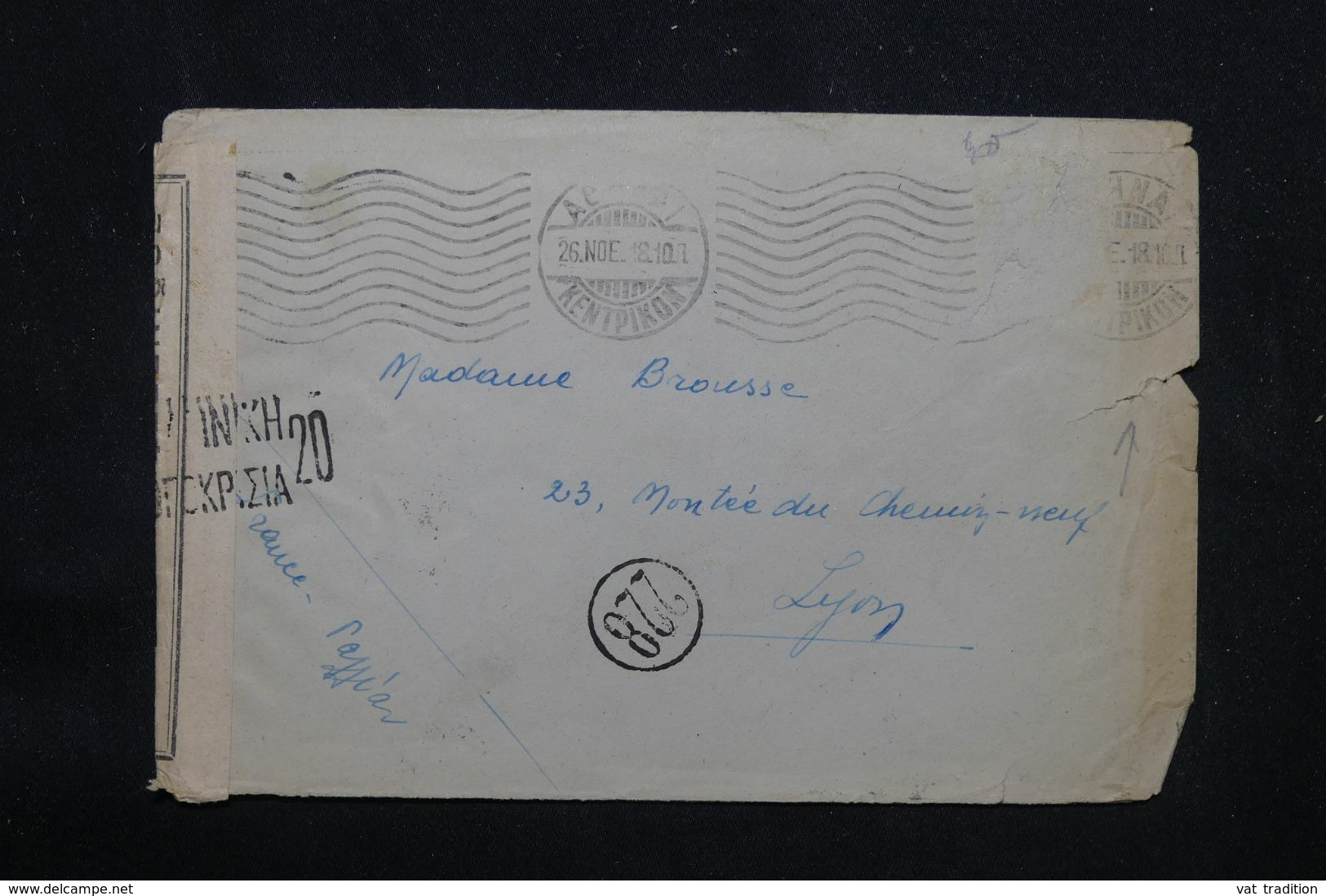 GRECE - Enveloppe De Athènes  Pour La France En 1918 Avec Contrôle Postal , Affranchissement Disparu - L 69292 - Lettres & Documents