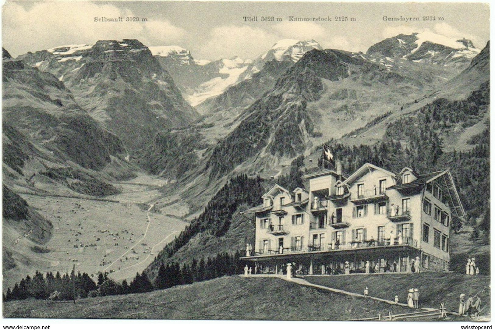 BRAUNWALD Hotel Niederschlacht 1230 M.ü.M. Gel. 1913 N. Rüti Glarus - Rüti