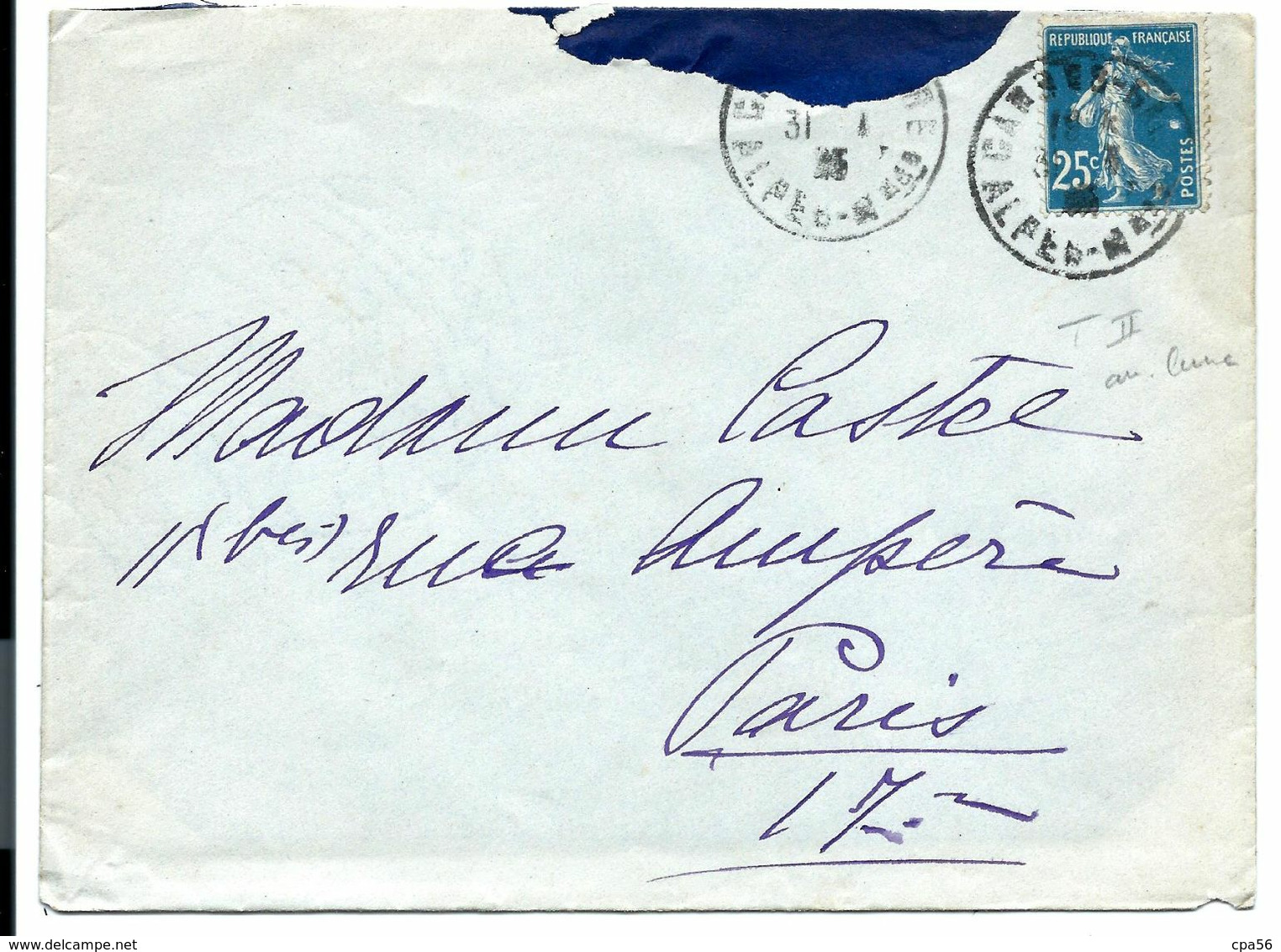 Enveloppe 1925 - N°140 VARIÉTÉ ANNEAU LUNE Complet - Storia Postale