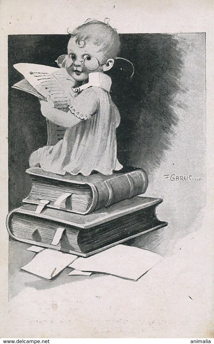 F. Gareis . Baby With Spectacles Sitting On Books, Reading. - Gareis, F.