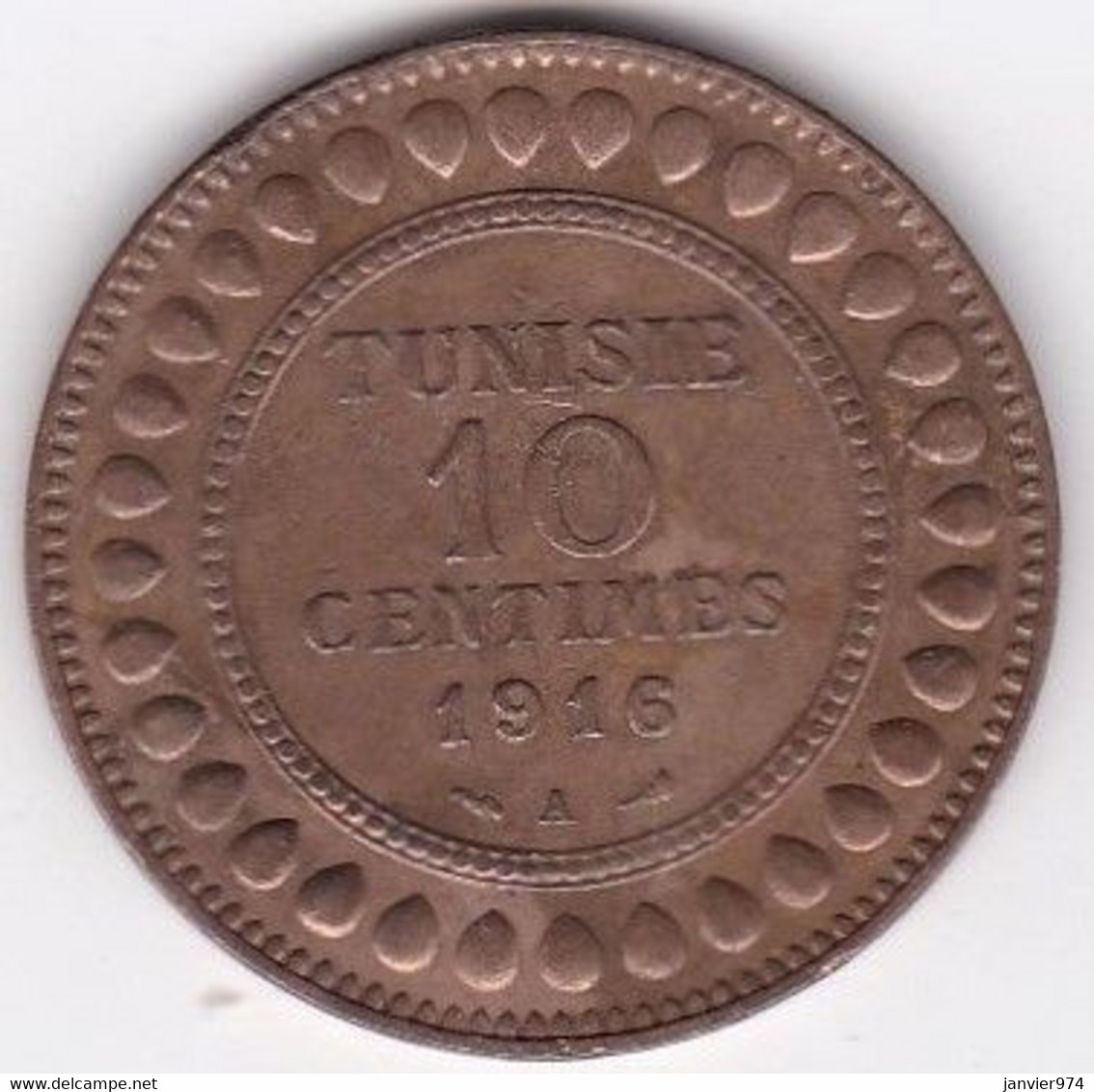 PROTECTORAT FRANCAIS. 10 CENTIMES 1916 A. BRONZE - Tunesië