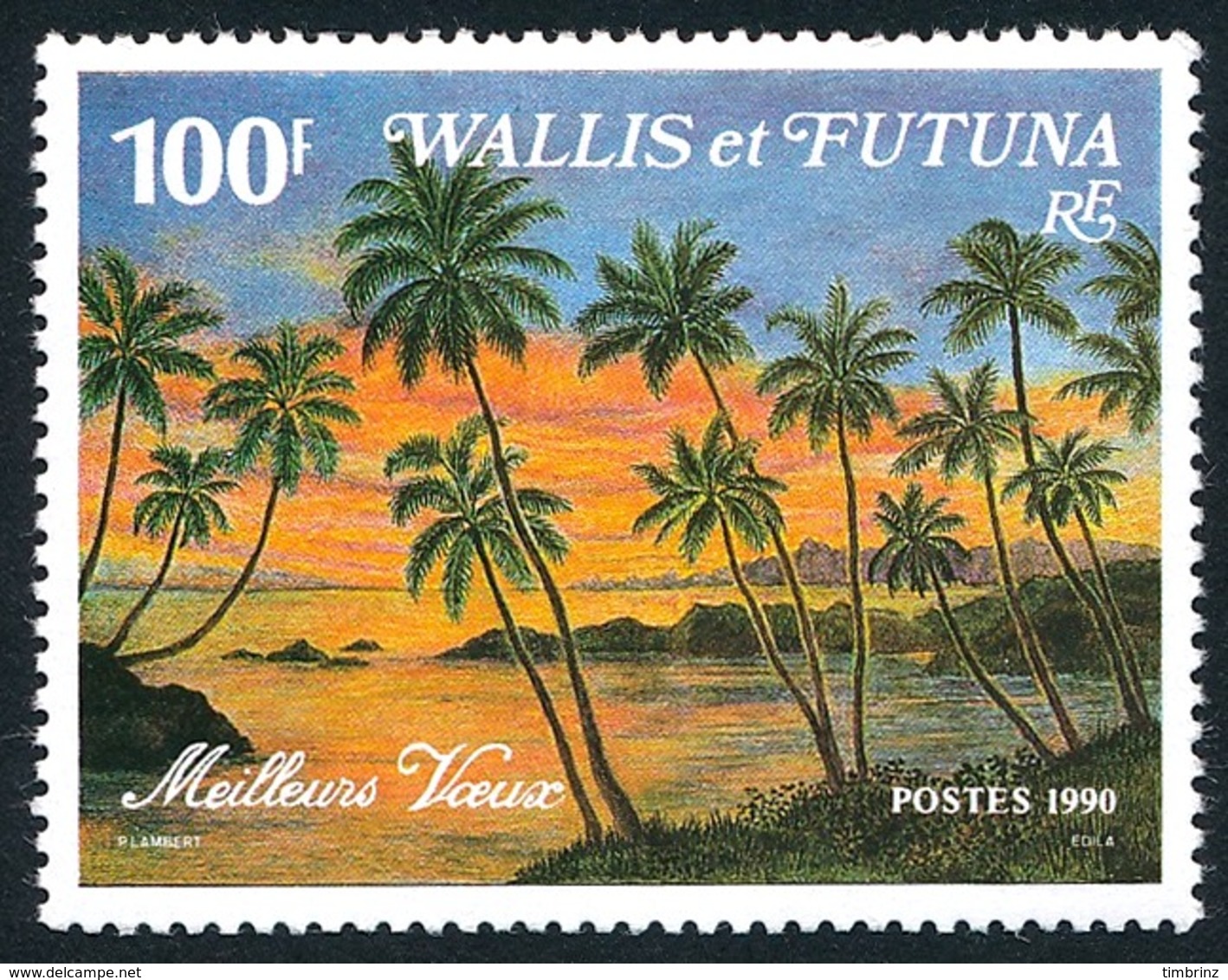 WALLIS ET FUTUNA 1990 - Yv. 404A **   Faciale= 0,84 EUR - Paysage Avec Palmiers, Meilleurs Voeux  ..Réf.W&F22731 - Neufs