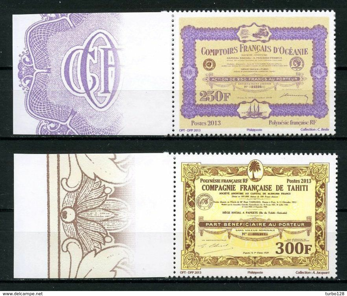 POLYNESIE 2013 N° 1044/1045 ** Neufs MNH Superbes Gravures Action Comptoir Français Océanie Part Compagnie Tahiti - Unused Stamps