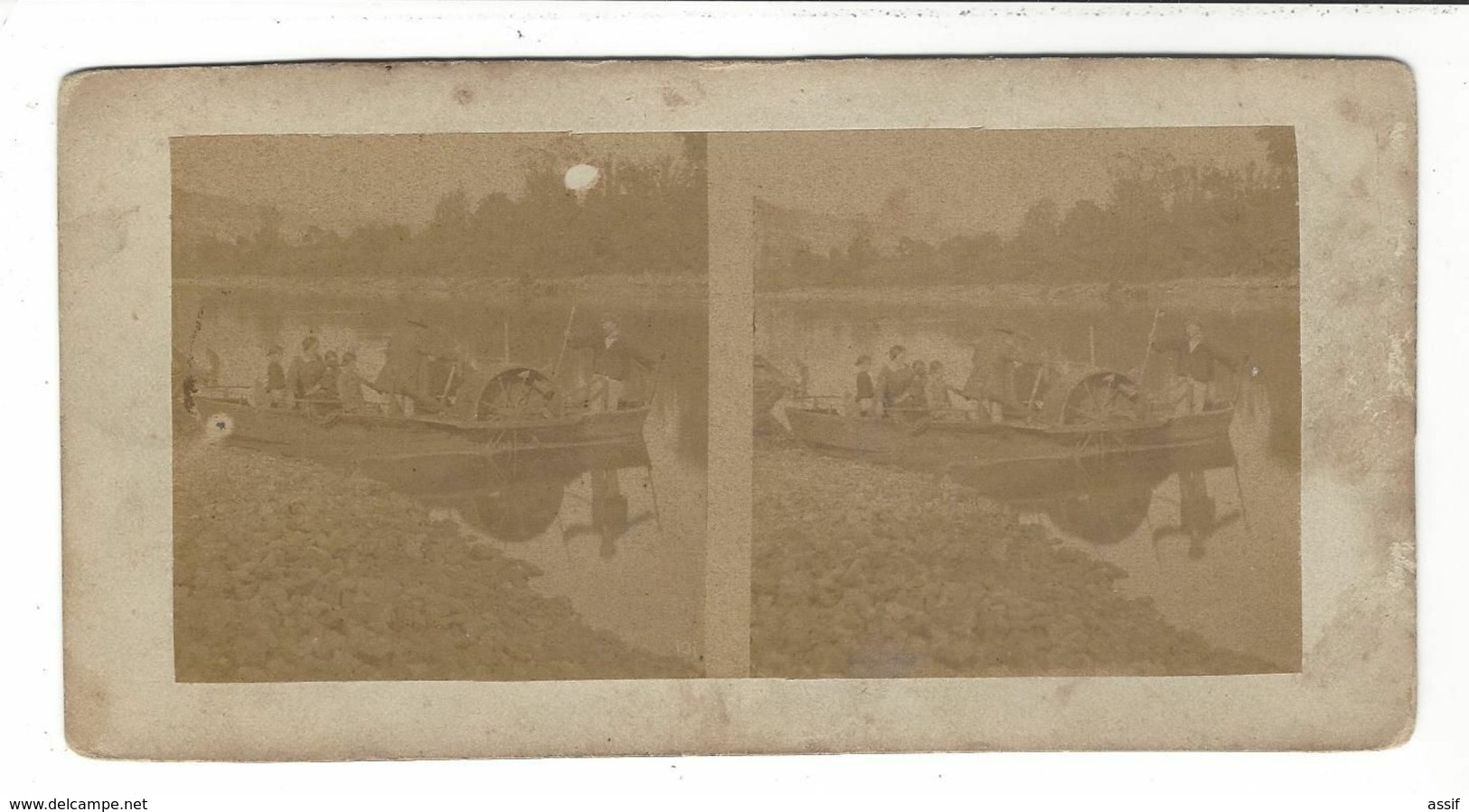 Bac De Rivière ( à Roue ? ) Stereoview  Vers 1860 / 70 - Stereo-Photographie