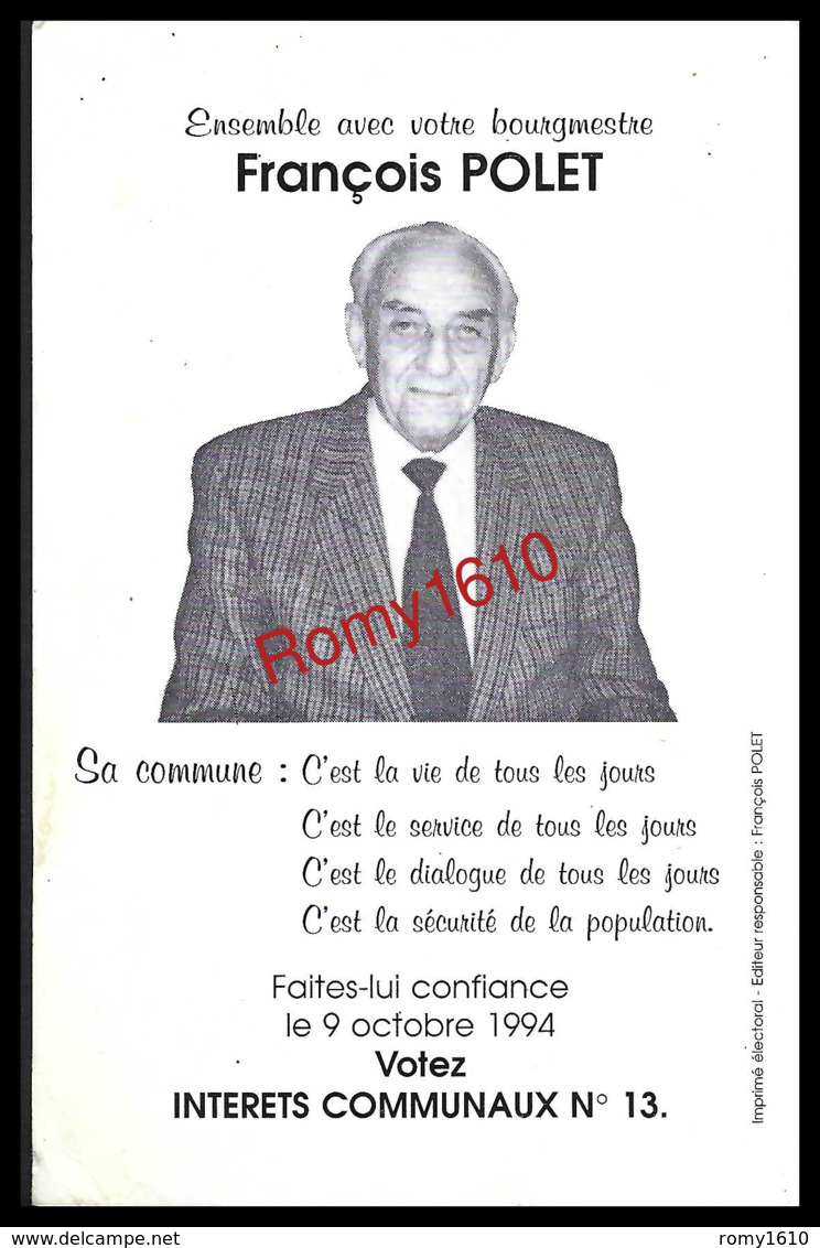 Nandrin - Repro De La Maison Communale. Imprimé électoral François Polet. 9 Octobre 1994. 2 Scans - Nandrin