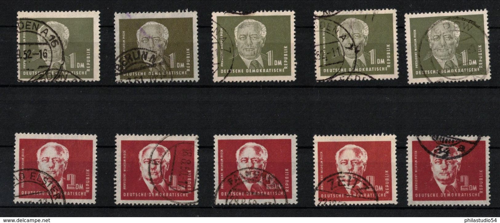 1950/52, 1 Und 2 Mark Pieck, Fünfmal Gestempelt (Michel 290,- Billigst) - Used Stamps