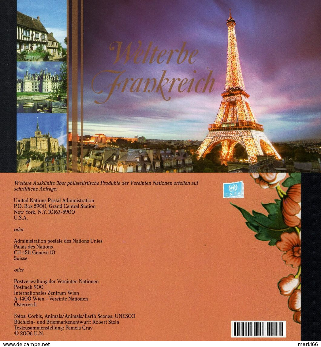 United Nations - Vienna - 2006 - World Heritage - France - Prestige Stamp Booklet - Postzegelboekjes