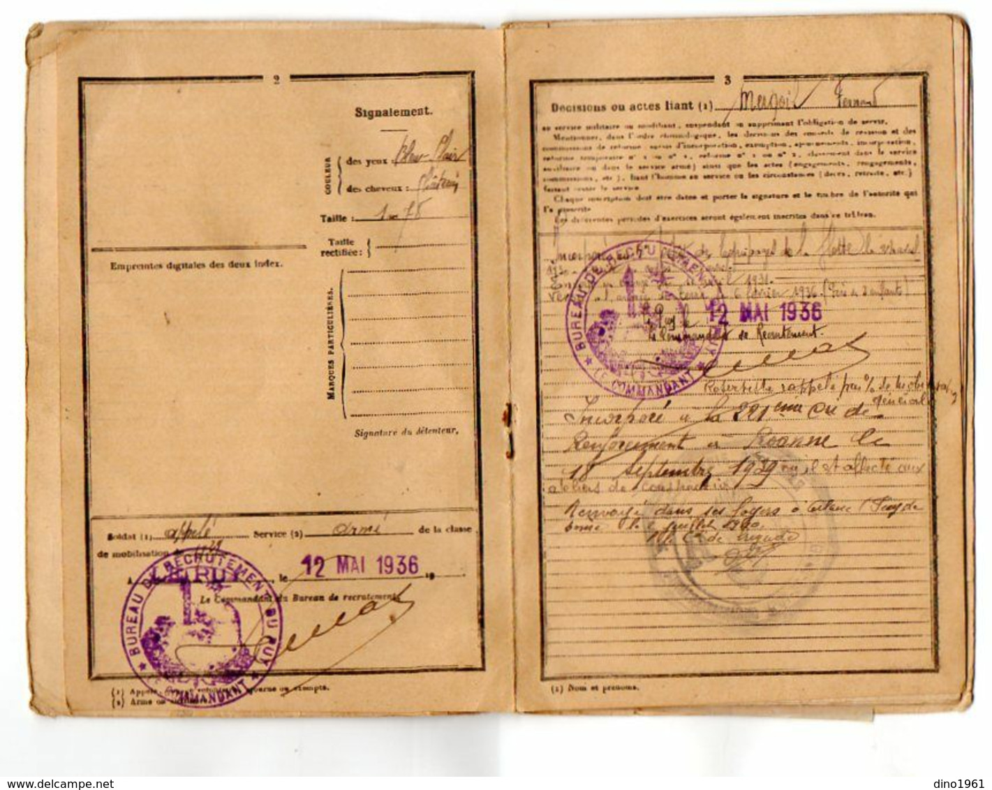 VP17.482 - MILITARIA - LE PUY 1936 - Livret Militaire Du Matelot  F. MERGOIL Né à LANGOGNE Domicile SEMBADEL - Documents