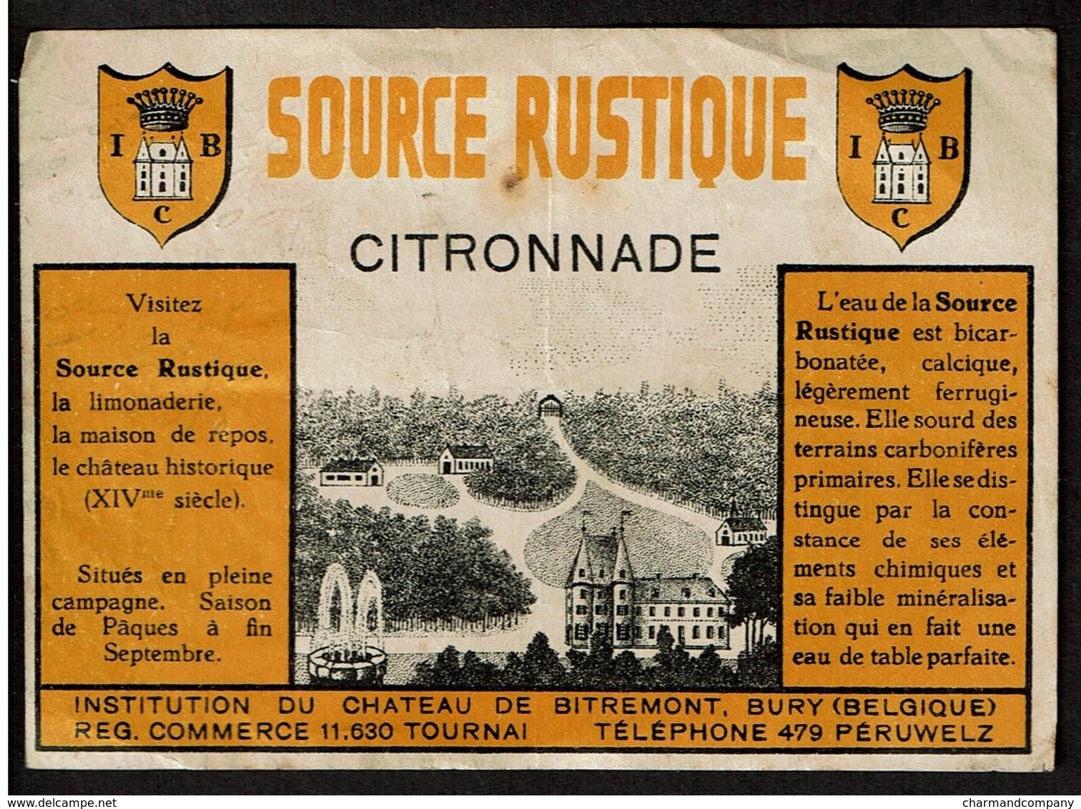 Etiquette Limonade - Citronnade Source Rustique - Château De Bitremont - Bury - Péruwelz - Voir Scan - Werbung