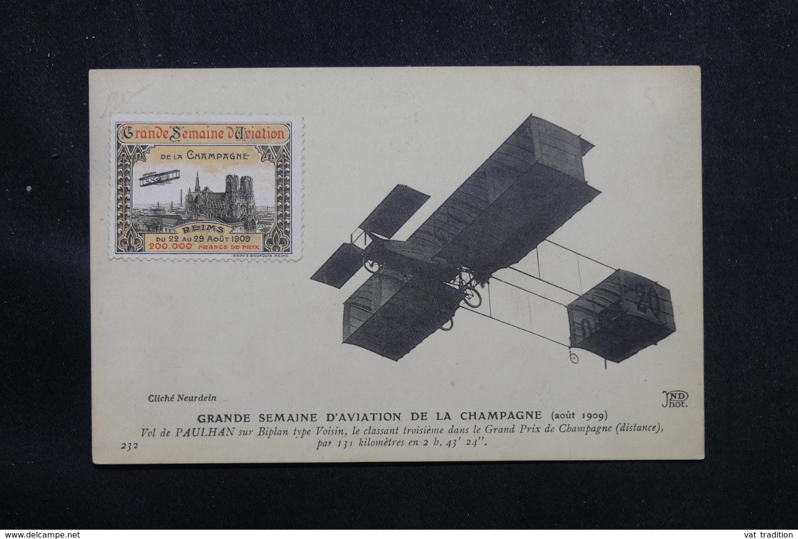 FRANCE - Vignette De La Grande Semaine D'Aviation De Reims En 1909 Sur Carte Postale D'Aviation - L 69402 - Aviation