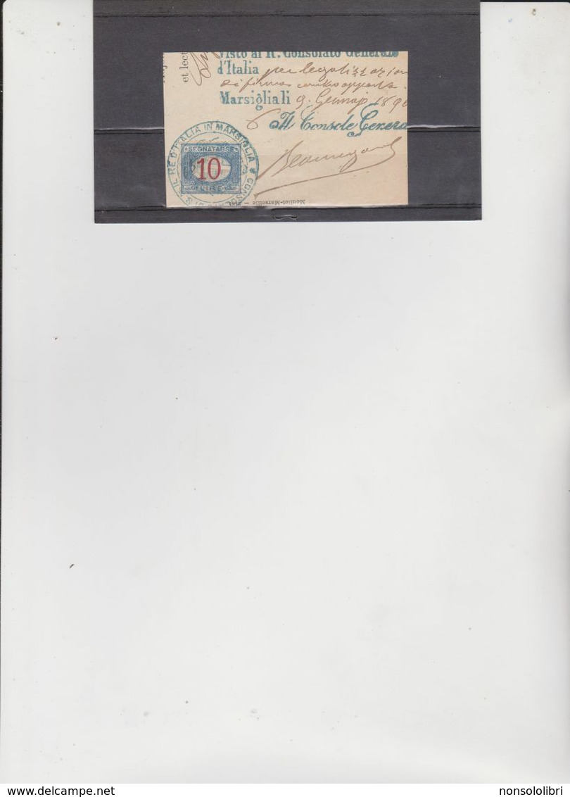 SEGNATASSE DA  LIRE 10  SU FRAMMENTO  USATO COME MARCA CONSOLARE, - Revenue Stamps