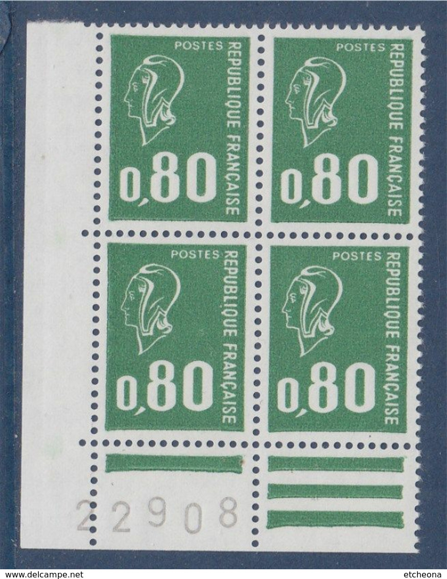 Marianne De Béquet Typographié Coin De Feuille 0.80 Vert Bloc De 4 N°1891b Numéroté 22908 Neuf - 1971-1976 Marianne Of Béquet