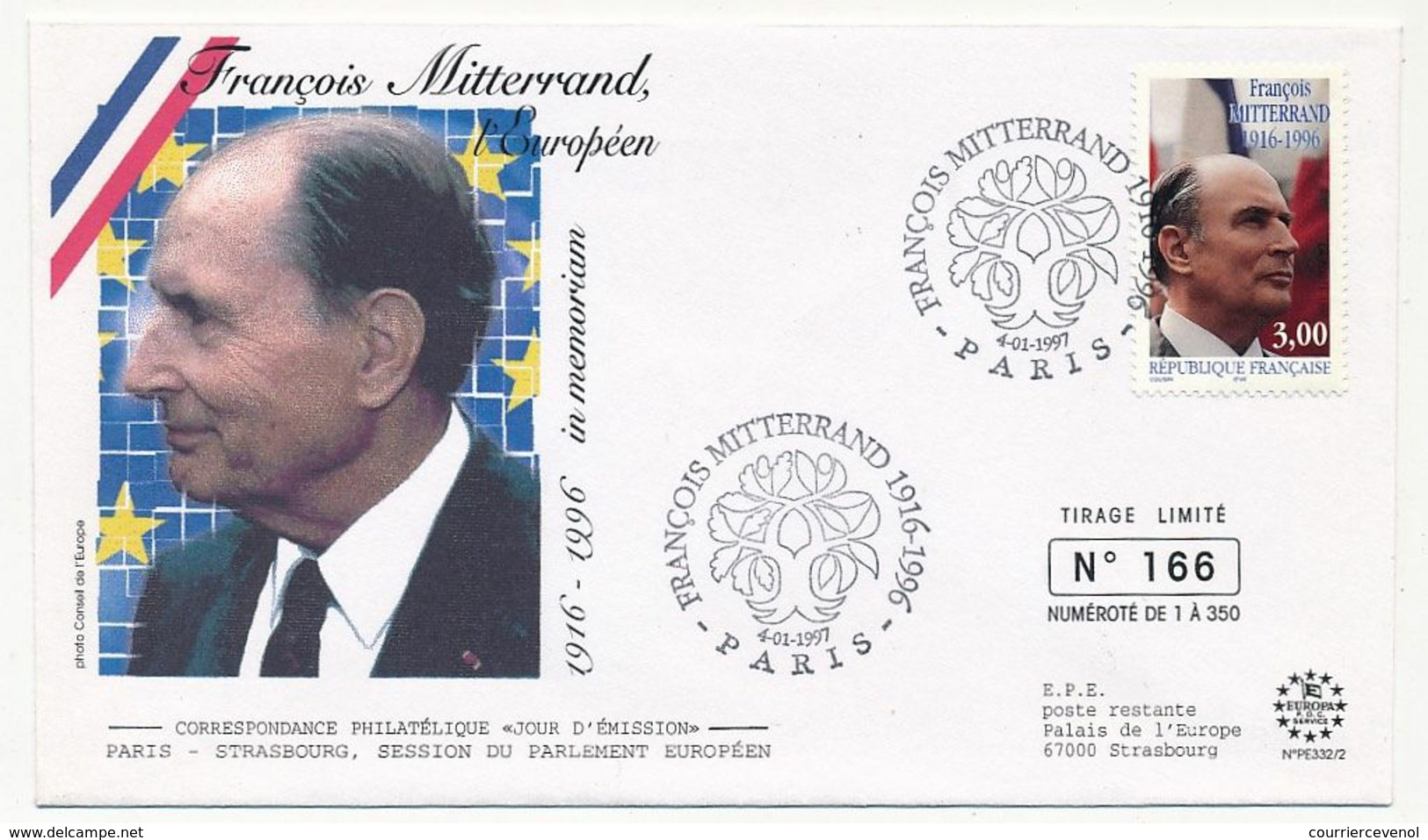 FRANCE - 2 Env. FDC - François Mitterrand - Chateau Chinon Et Paris - 4 Janvier 1997 - OMEC Arrivée Strasbourg Au Dos - 1990-1999