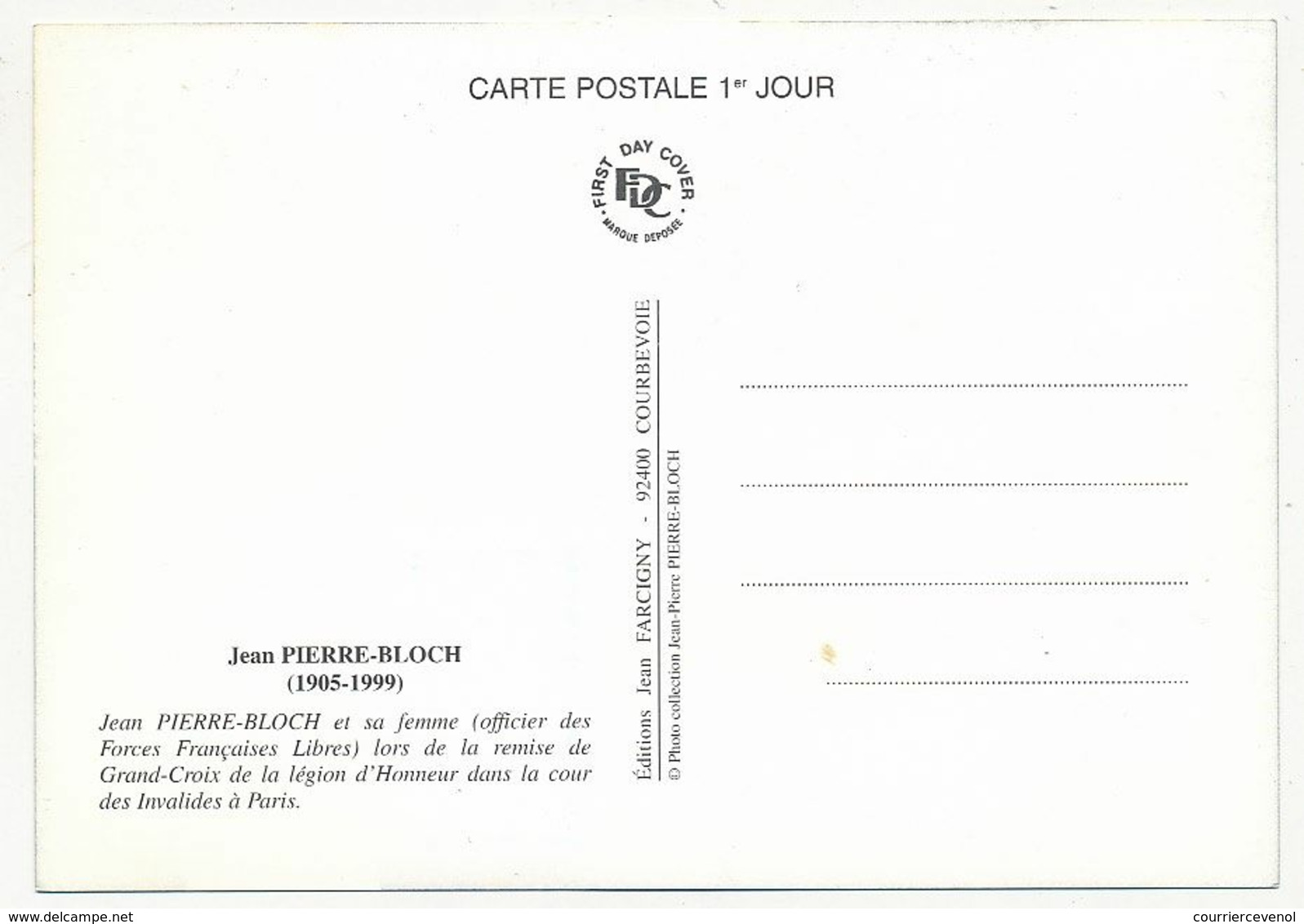 FRANCE - Carte Maximum - 4,50F Jean Pierre BLOCH - Premier Jour PARIS - 9/11/2001 - 2000-2009