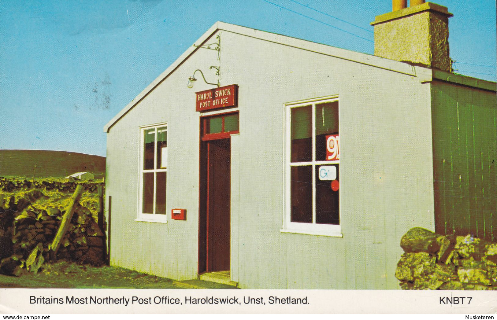 Scotland PPC Britains Most Northerly Post Office, Haroldswick, Unst, Shetland HAROLDSWICK 1982 12½p. QEII Regional Issue - Shetland