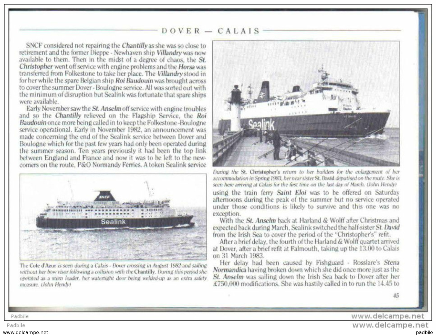 Livre Sealink Seafrance  Dover - Calais Armement Ferries Armement Sealink SNCF  Par John Hendy - Trasporti