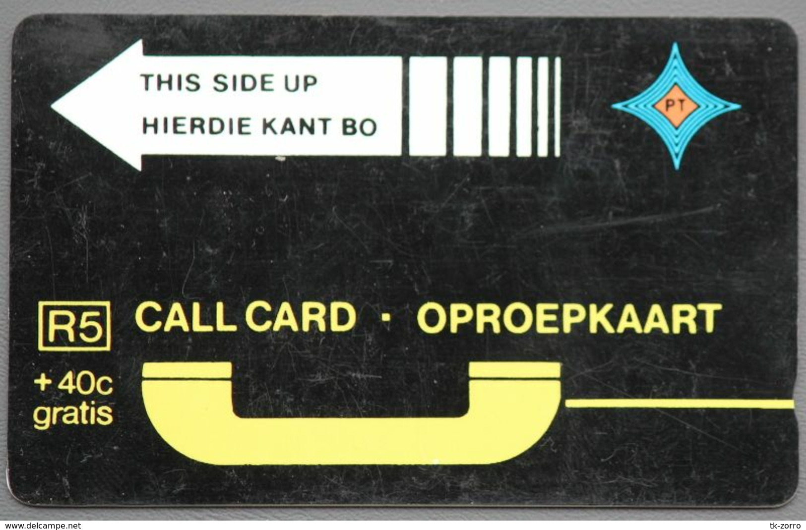 South Africa PT Phonecard R 5 White Arrow Shallow Notch  Controlnumber A028157 On Top - Südafrika