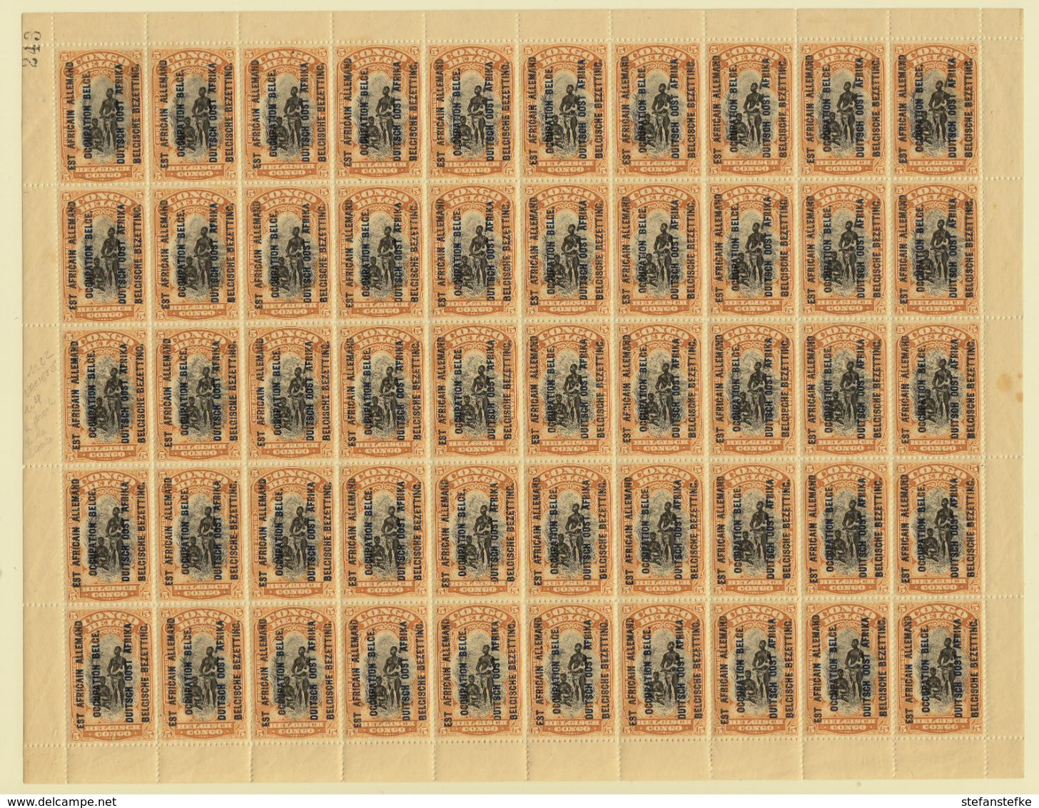 Ruanda - Urundi Ocb Nr :  35 Type B T14  ** MNH  (zie  Scan) II1A3 Surcharge L2, 8 Timbres Tache De Rouille - Volledige Vellen