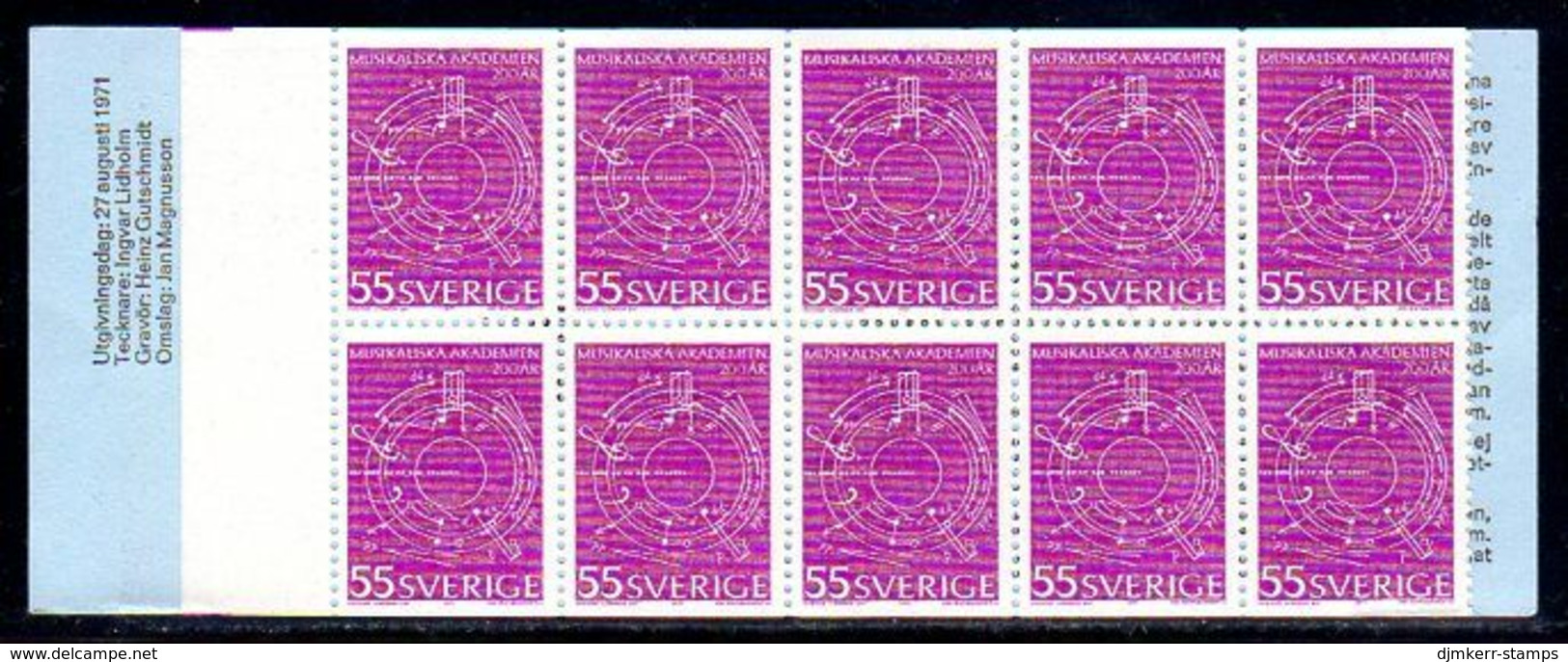 SWEDEN 1971 Bicentenary Of Academy Of Music Booklet MNH / **.  Michel 713 MH - 1951-80