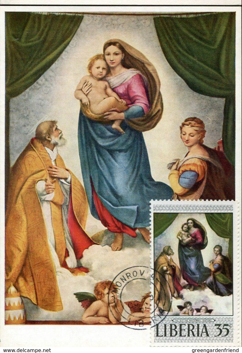 58029 Liberia Maximum 1975 Painting Of Raffael Raphael, The Sistine Madonna,  Madonna Sistina - Otros & Sin Clasificación