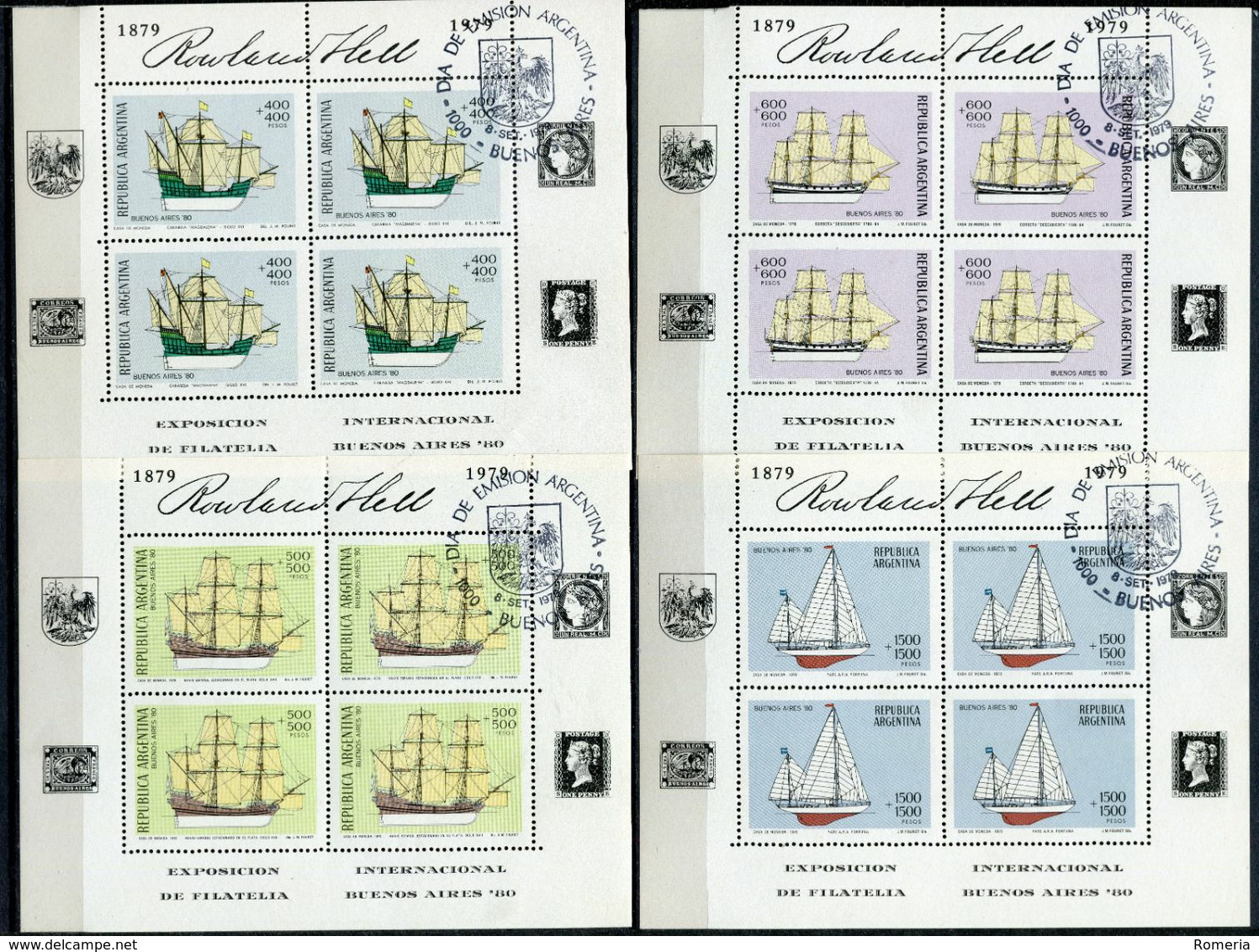 Argentine - 1979 - Yt 1185/1188 En PF De 4 - Exposition Internationale De Philatélie - Neufs Avec Cachet Premier Jour - Blocs-feuillets