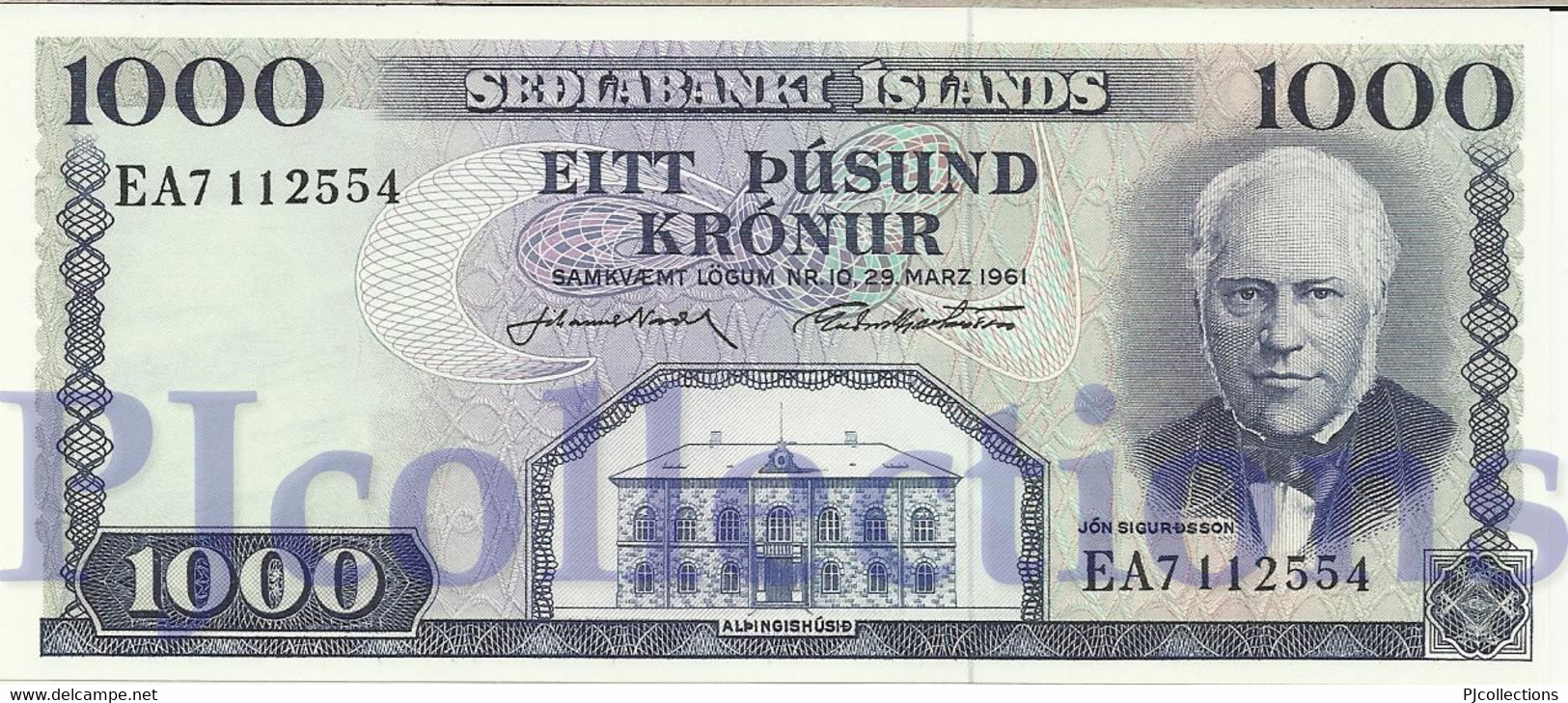 ICELAND 1000 KRONUR 1961 PICK 46a UNC - IJsland