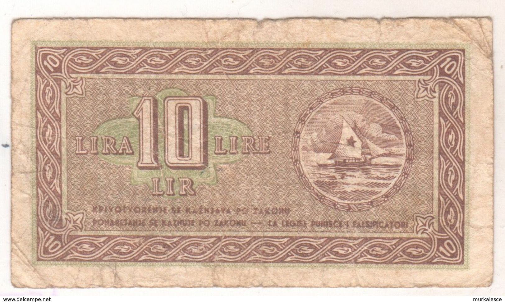 5922   10  LIRE  ISTRA  SLOVENSKO PRIMORJE    ISTRIA FIUME LITTORALE SLOVENO 1945 - Eslovenia