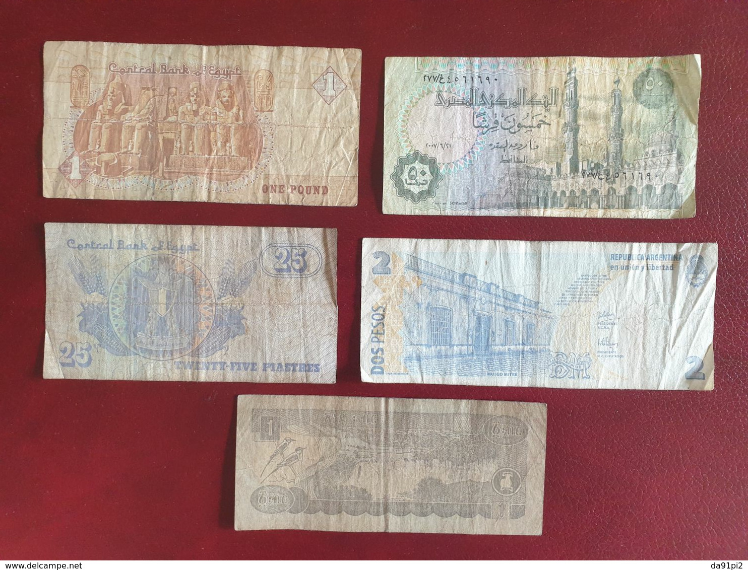 Lot De 5 Billets Circulés D'Ethiopie, Argentine Et Egypte - Ethiopia