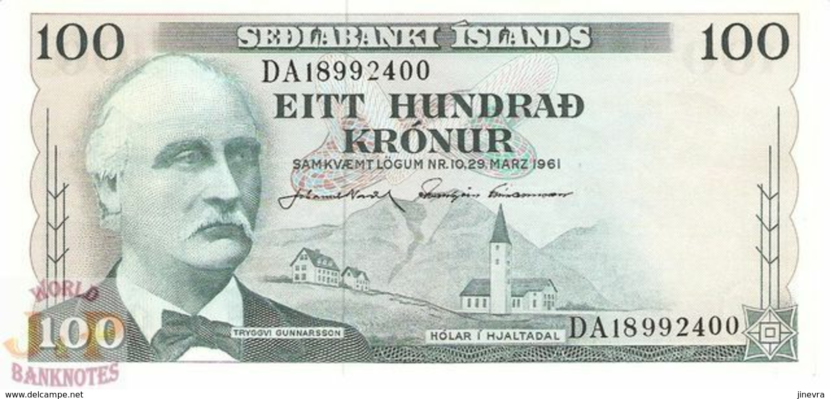 ICELAND 100 KRONUR 1961 PICK 44a AUNC - IJsland