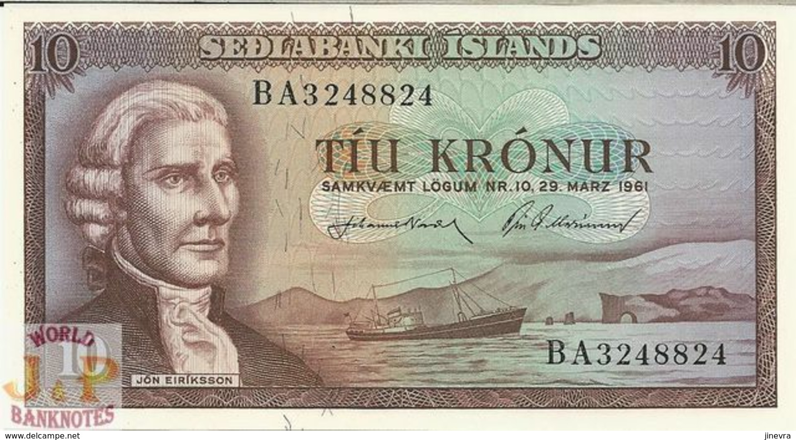 ICELAND 10 KRONUR 1961 PICK 42 UNC - IJsland