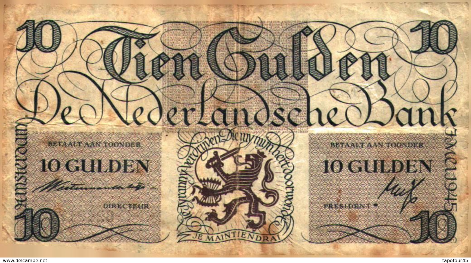 Tapp 1)  2 Billets > Pays-Bas > 07/05/1945 / 10 Gulden 2 Numéro A Suivre 4017/4018/ Voir état - 10 Gulden