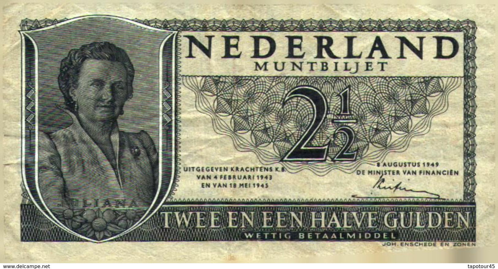 Tapp 1) Billet  > Pays-Bas > 18/05/1945 / 2 1/2 Gulden - Andere & Zonder Classificatie