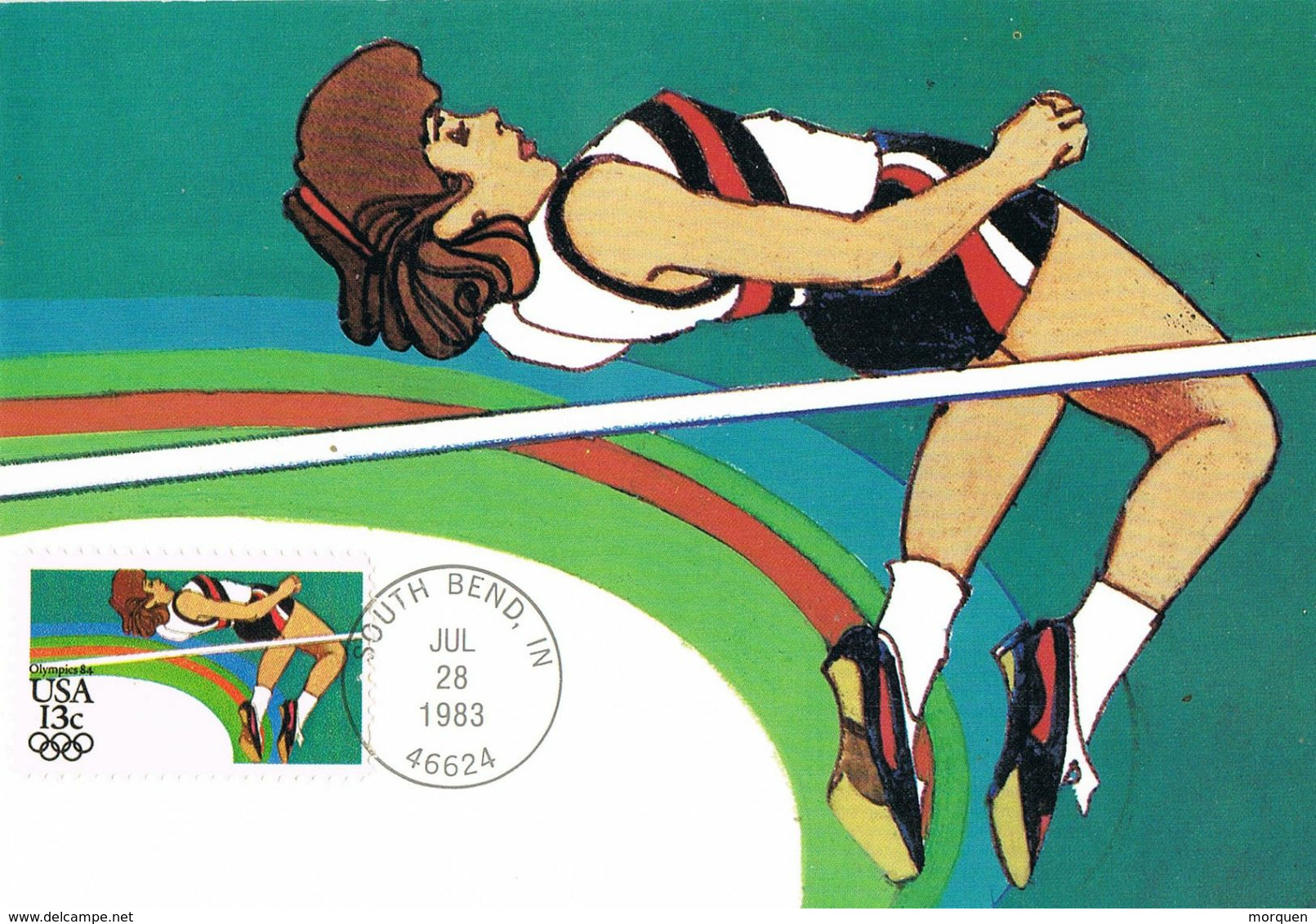 37464. Tarjeta Maxima SOUTH BEND (In) USA 1983. SALTO ALTURA Women. Games 84 - Salto