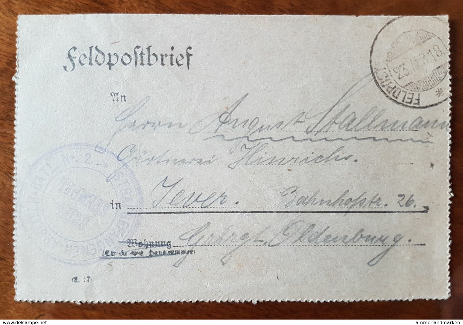 Feldpostkartenbrief Strafgefangenen-Arbeiter Batl. Nr. 2, 23,VI.18 - Briefe U. Dokumente