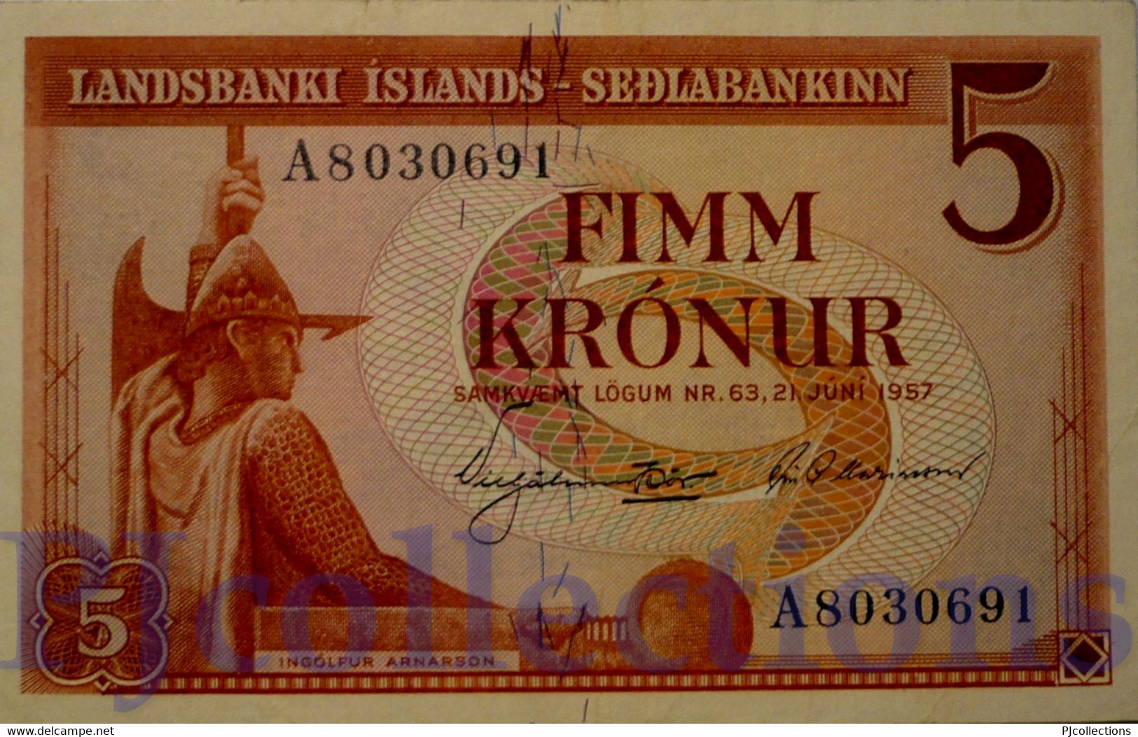 ICELAND 5 KRONUR 1957 PICK 37a UNC - Iceland