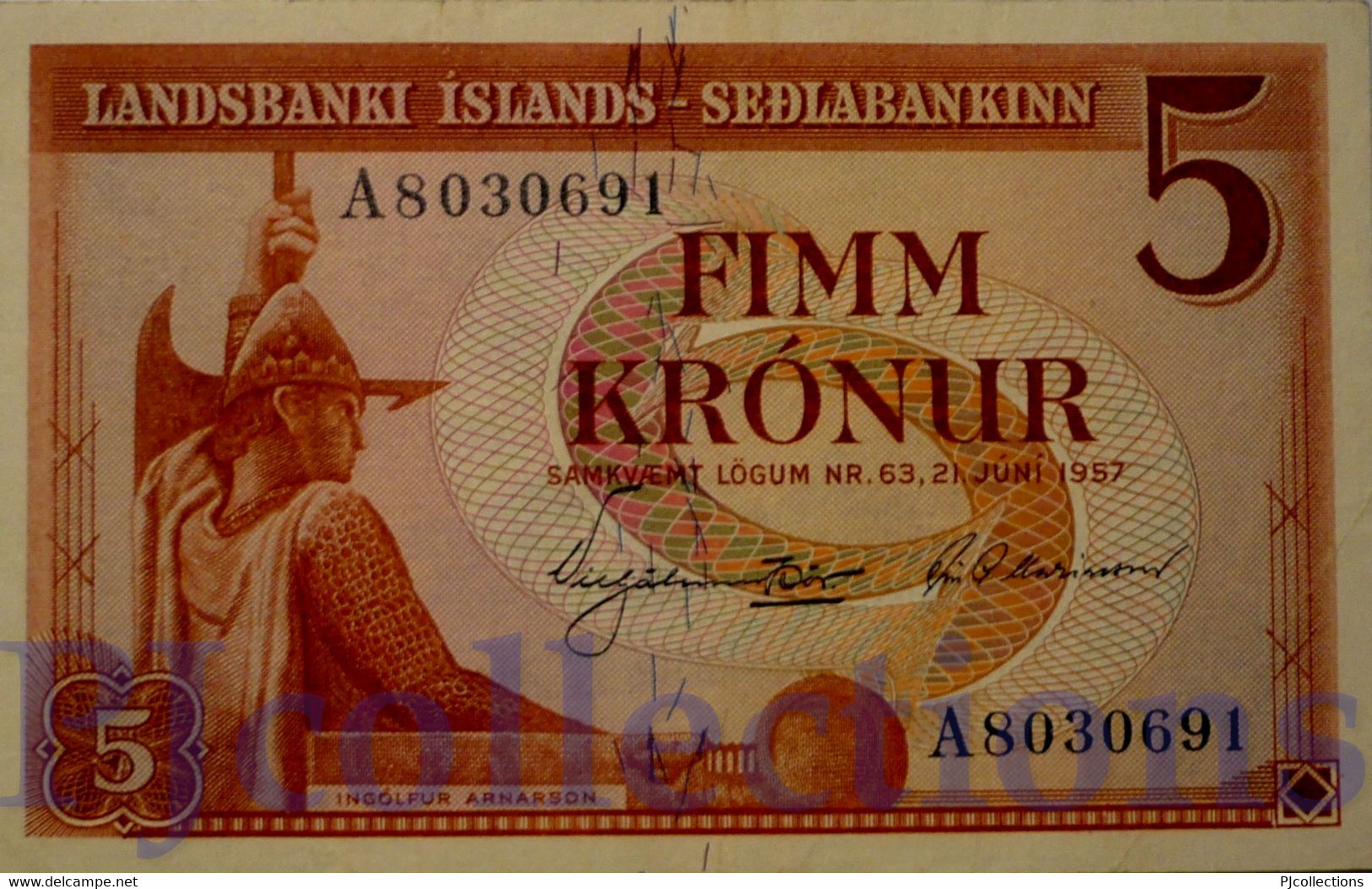 ICELAND 5 KRONUR 1957 PICK 37a UNC - Islande
